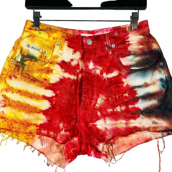 Vintage Guess Tie Dye Denim Shorts Jean Short Jorts Casual High Waist - 30 - Picture 8 of 8
